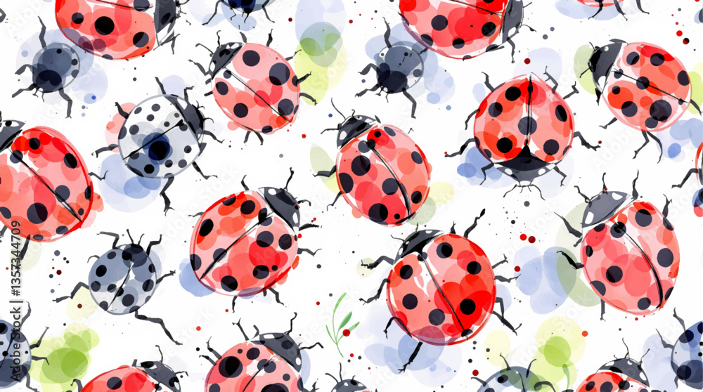 Watercolor Ladybugs A Delightful Pattern, ladybug watercolor Seamless pattern	