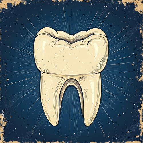 This vintage dentist logo showcases an old-school tooth illustration, prominently styled against a deep blue background. Retro design elements enhance its nostalgic charm