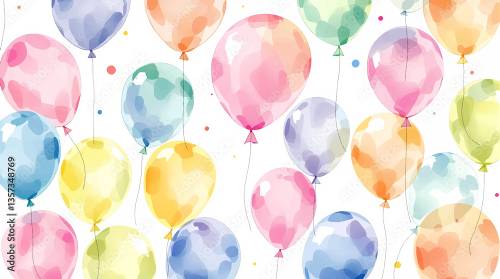 Watercolor balloons on a white background. Seamless pattern	