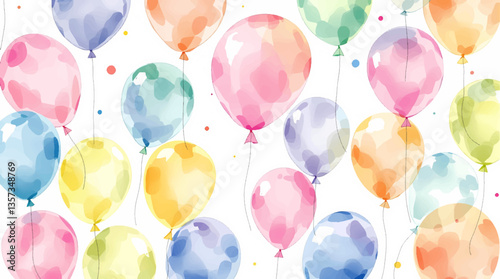 Watercolor balloons on a white background. Seamless pattern	