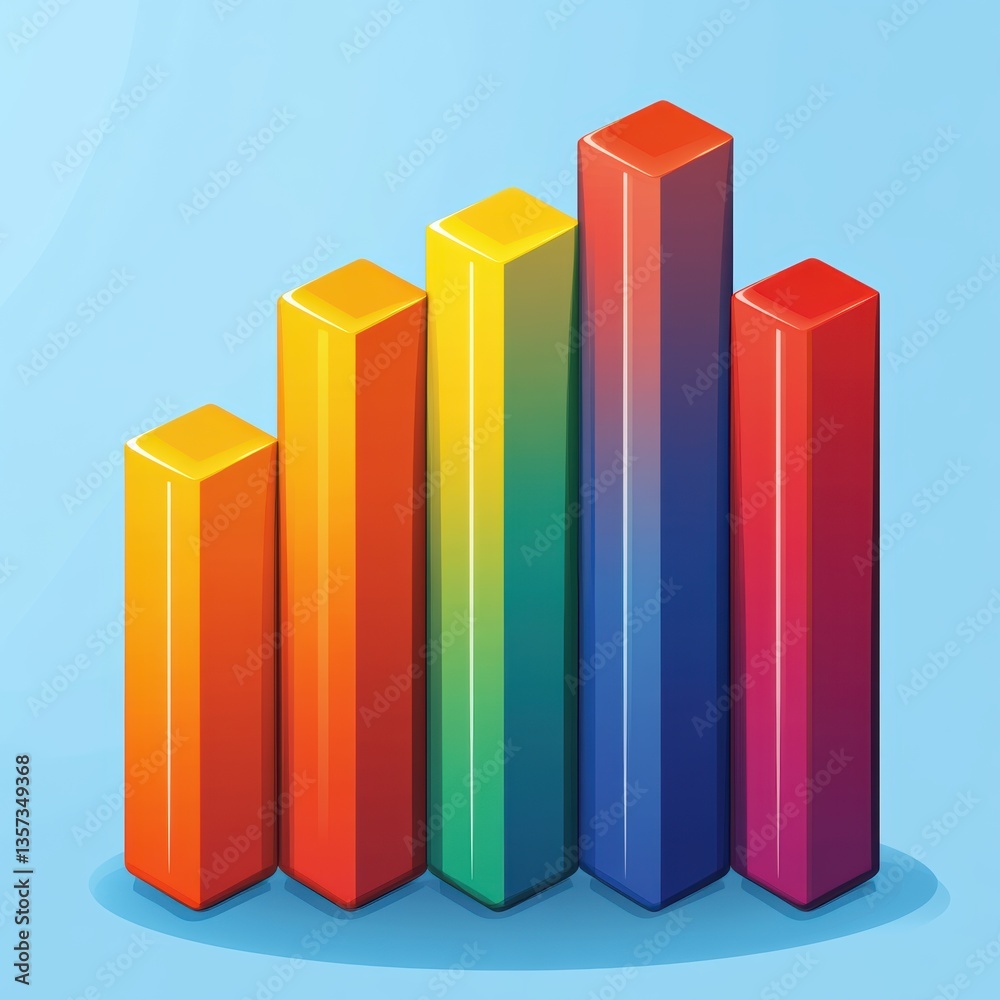 This bar chart illustrates a positive trend in data with progressively taller bars representing growth. The vibrant colors range from orange to red, indicating increasing values over time This bar chart illustrates a positive trend in data with progressively taller bars representing growth. The vibrant colors range from orange to red, indicating increasing values over time
