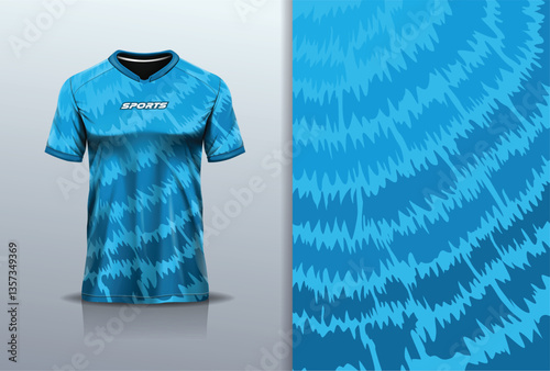 T-shirt mockup abstract texture grunge texture sport jersey design for football, soccer, racing, esports, running, in blue color