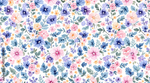 Watercolor pattern colorful flowers white background