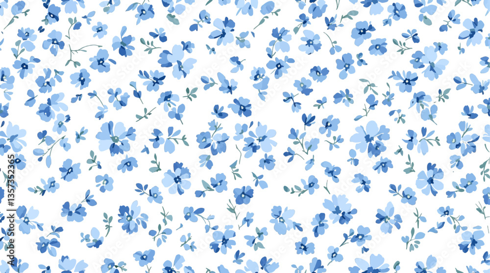 Watercolor pattern blue flowers white background