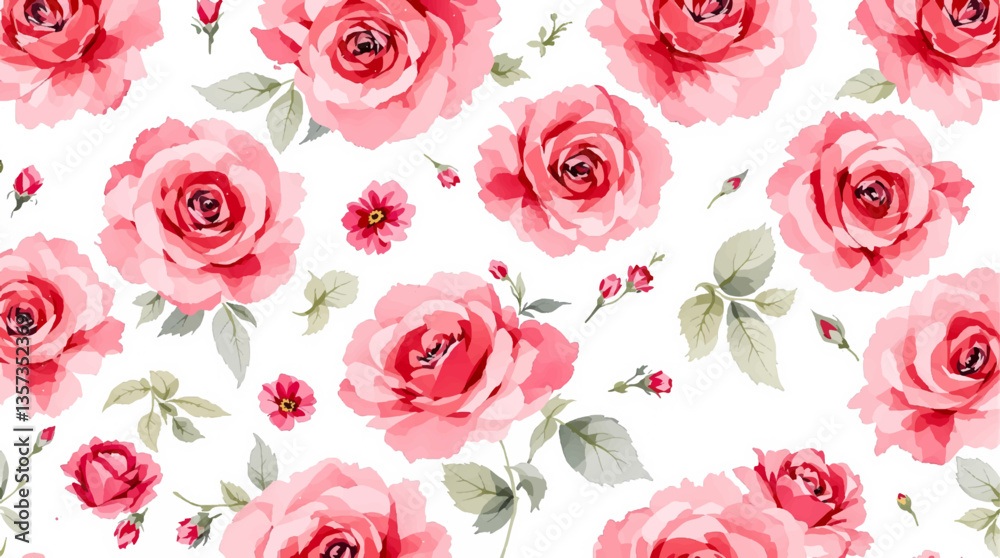 Naklejka premium Watercolor pattern red rose flowers white background