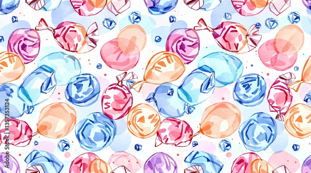Watercolor pattern candy white background