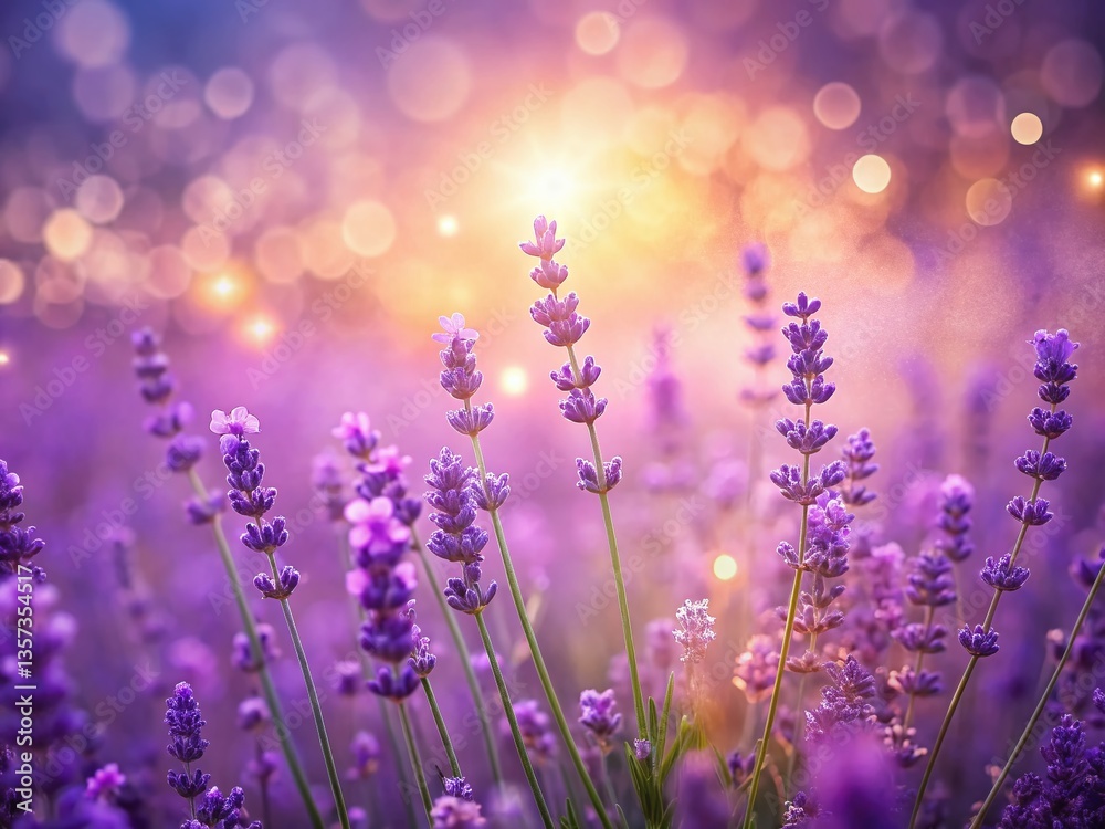Naklejka premium Soft Focus Lavender Field, Dreamy Purple Bokeh Background