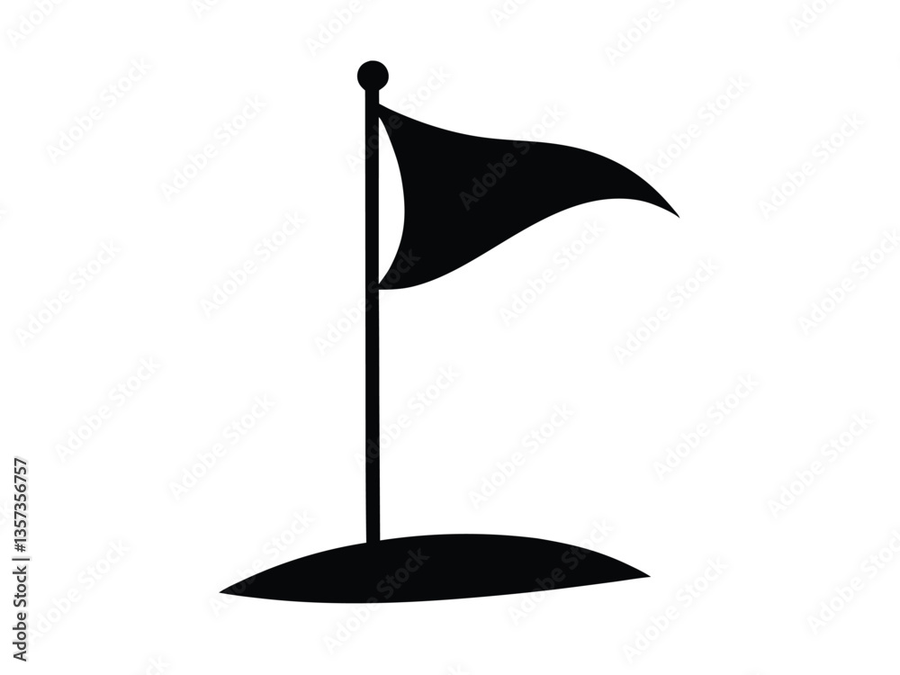 A flying golf flag black silhouette flat style, Golf flag vector icon vector illustration A flying golf flag black silhouette flat style, Golf flag vector icon vector illustration