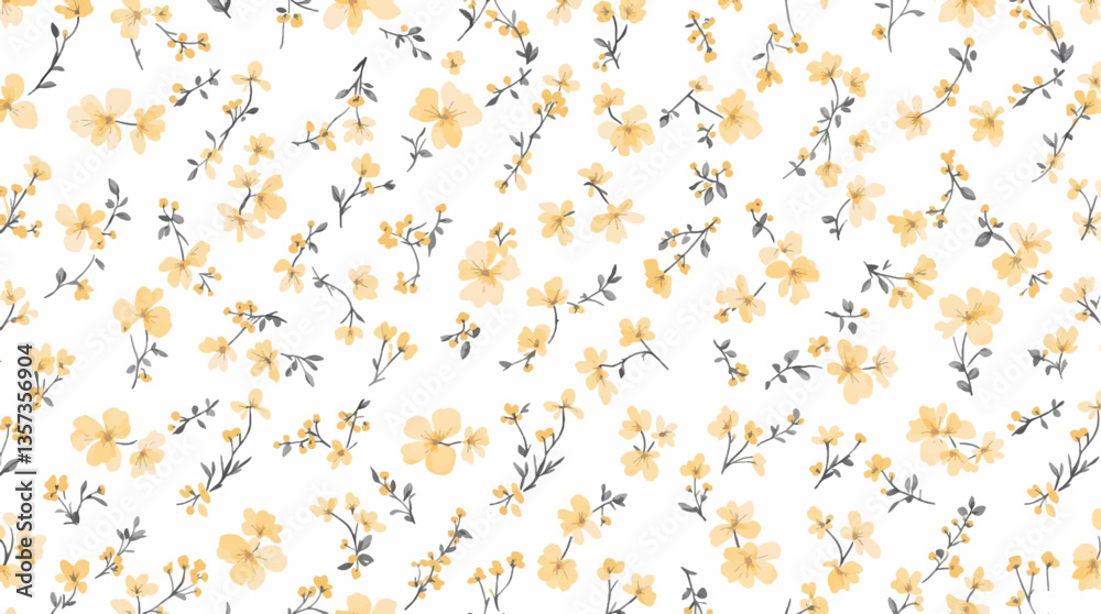 Watercolor pattern yellow flowers white background