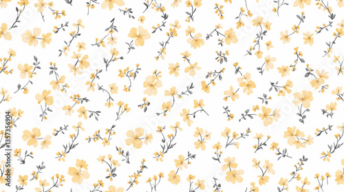 Watercolor pattern yellow flowers white background