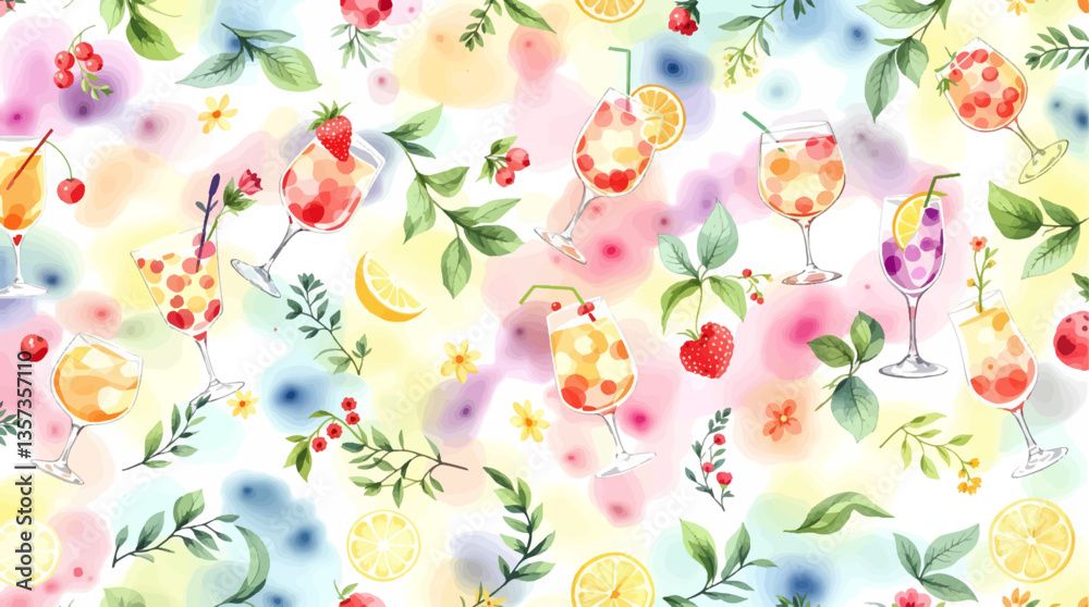 Watercolor tropical cocktails white background	
