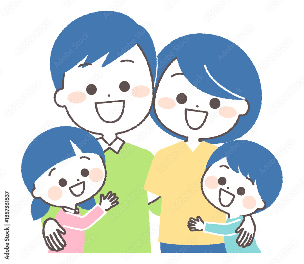 お父さんとお母さんに抱きつく子供達 お父さんとお母さんに抱きつく子供達