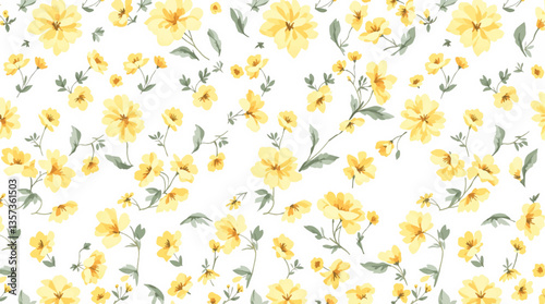 Watercolor pattern yellow flowers white background