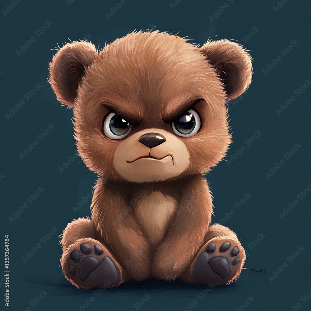Obraz premium Cute baby Grumpy bear cub character, cartoon, webtoon, illustration. 