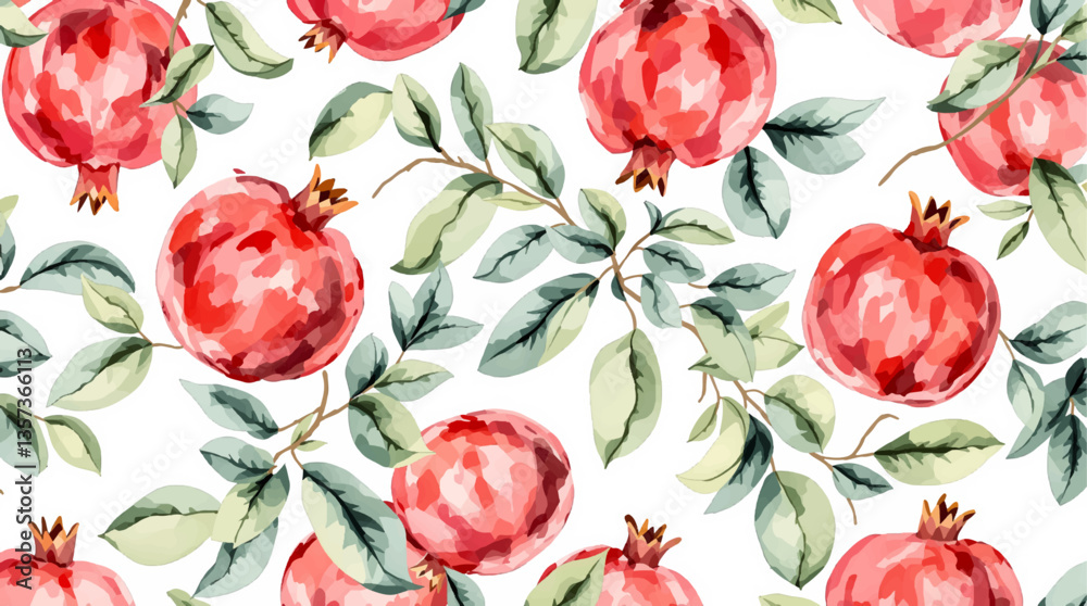 Watercolor pattern grenades white background	