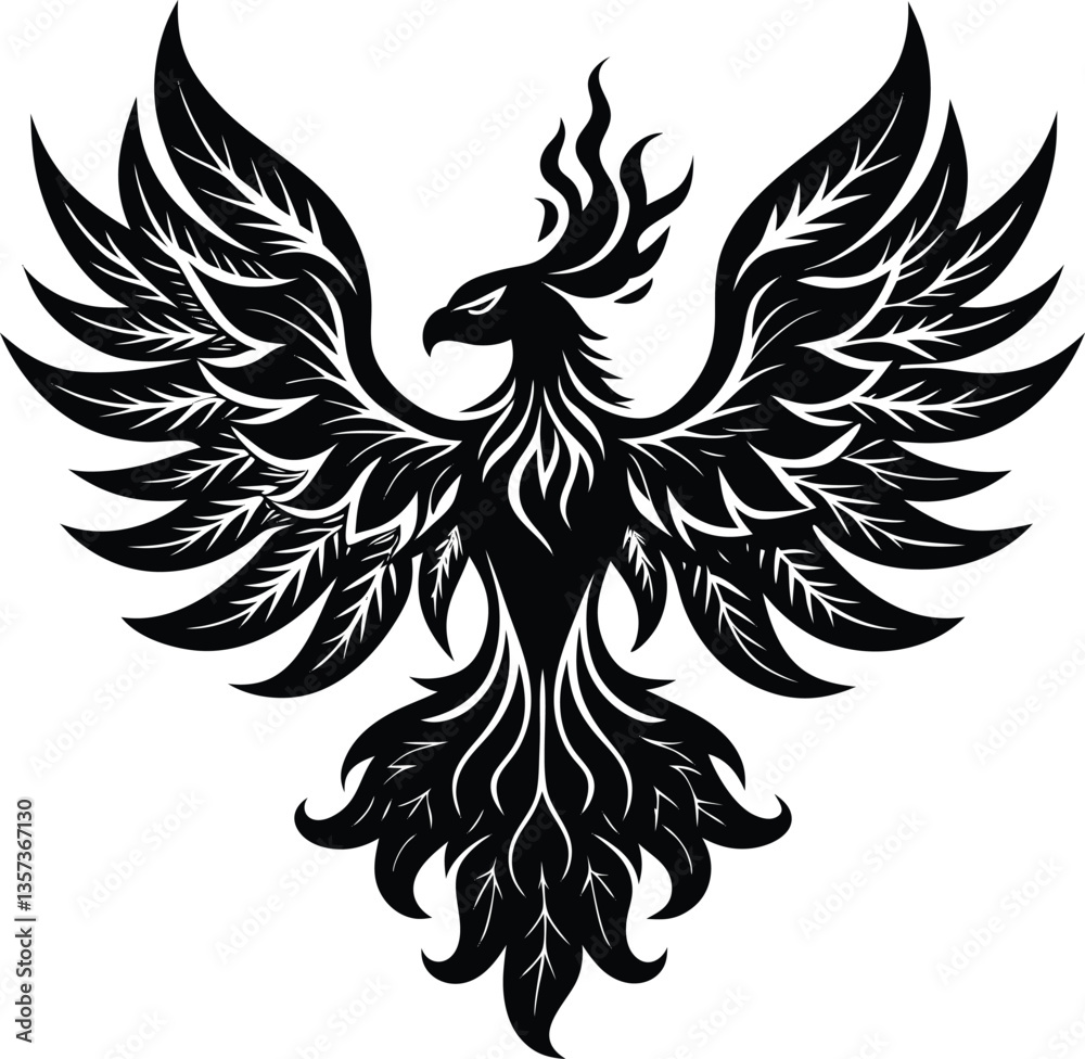 Obraz premium Majestic eagle tattoo vector design features a bird with powerful wings, a striking animal illustration in black silhouette