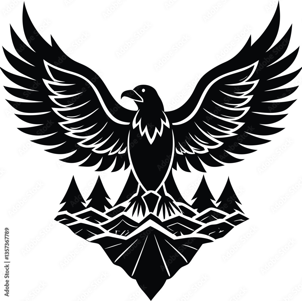 Majestic eagle silhouette vector with powerful wings and a heart symbolizing freedom in wild flight Majestic eagle silhouette vector with powerful wings and a heart symbolizing freedom in wild flight