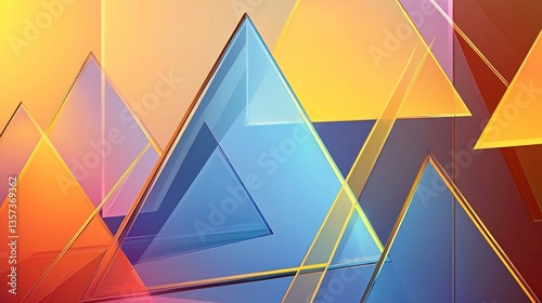 Abstract geometric shapes, overlapping translucent triangles, vibrant colors, digital art background photo