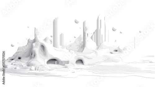 A high-resolution, close-up image depicting an abstract milk splash against a pure white background. The splash is predominantly white, exhibiting various textures and forms from  smooth, creamy