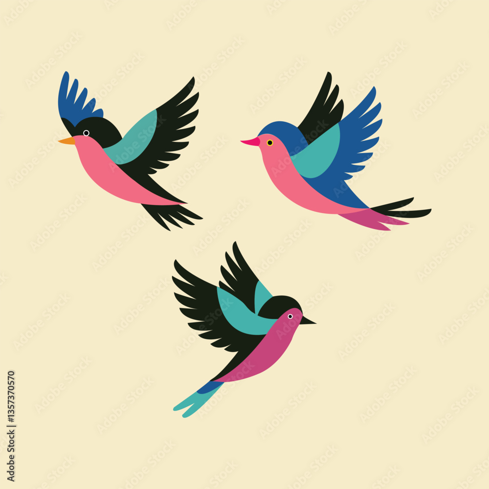Obraz premium MobileColorful Birds in Flight – Modern, Artistic, and Elegant Vector Illustration
