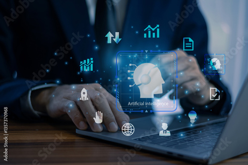 Obraz na płótnie Businessman using generative ai overview for project managers fund invetment and data analysis. w salonie