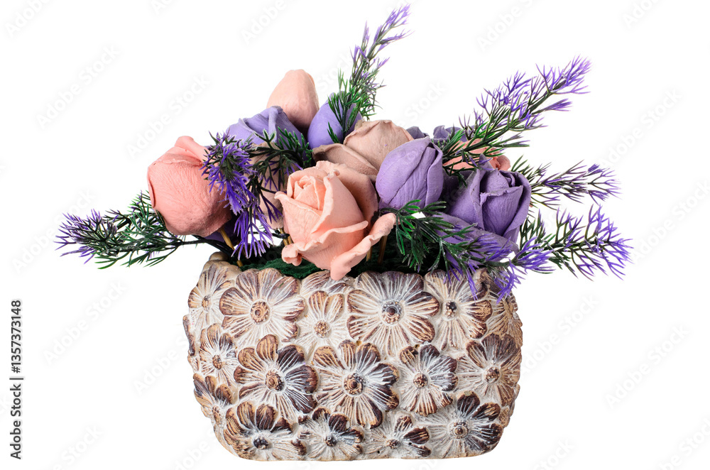 Artificial Flowers in Decorative Stone Pot