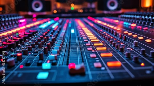 Professional audio mixing console in recording studio