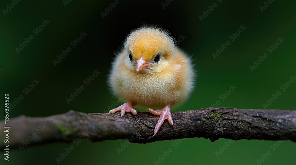 Fluffy chick perched on a branch Fluffy chick perched on a branch