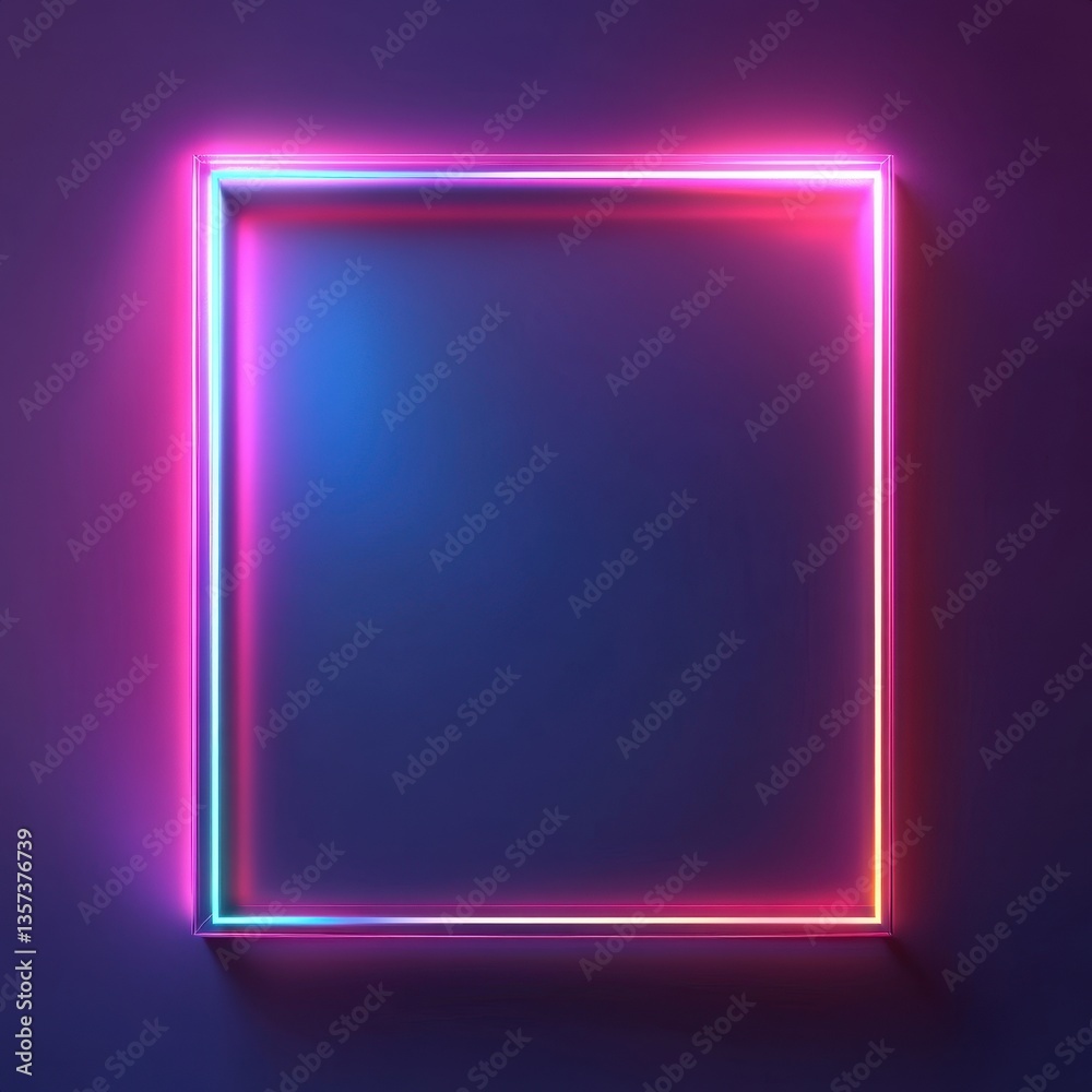 Vibrant Neon Square Frame Glowing Pink and Blue Light Border on Dark Background Vibrant Neon Square Frame Glowing Pink and Blue Light Border on Dark Background