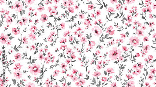 Watercolor Pink flower background, Seamless pattern with watercolor pink flowers