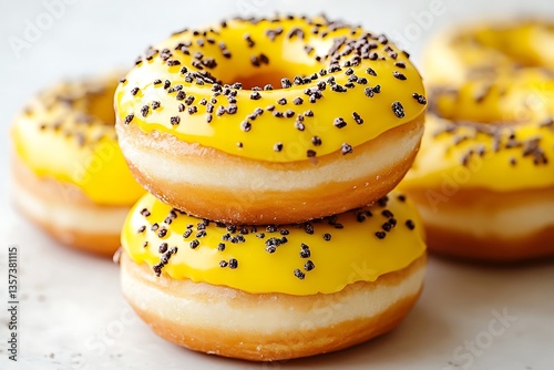 Stacked yellow donuts with sprinkles