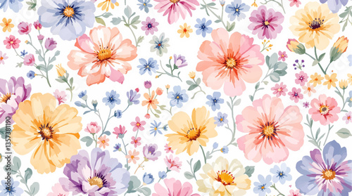 Watercolor pattern flowers color white background