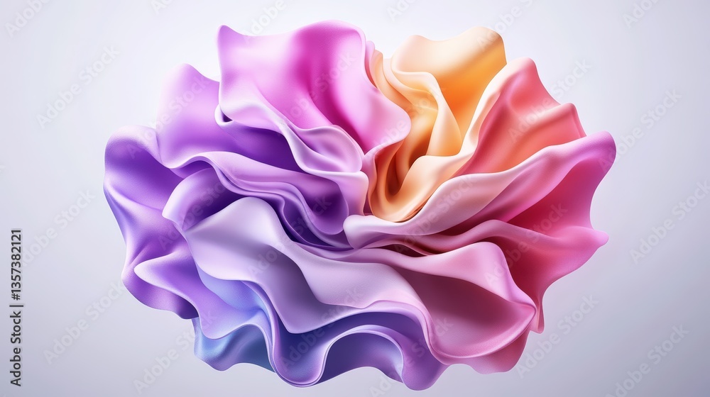 Obraz premium Abstract digital rende of beautifully swirling pastel-colored flower-like fabric in exquisite hues of pink, purple, and orange, captivating elegance.