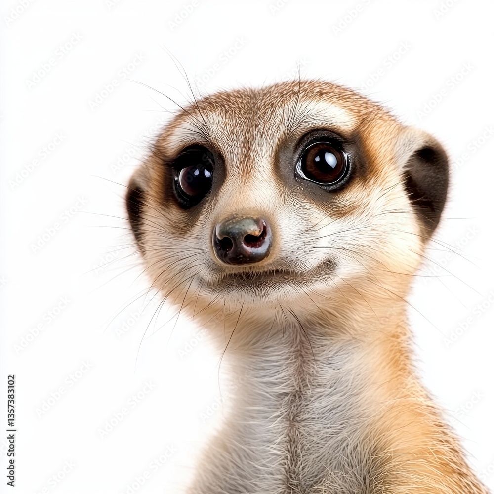 Fototapeta premium Close Up Portrait of a Meerkat Against a White Background
