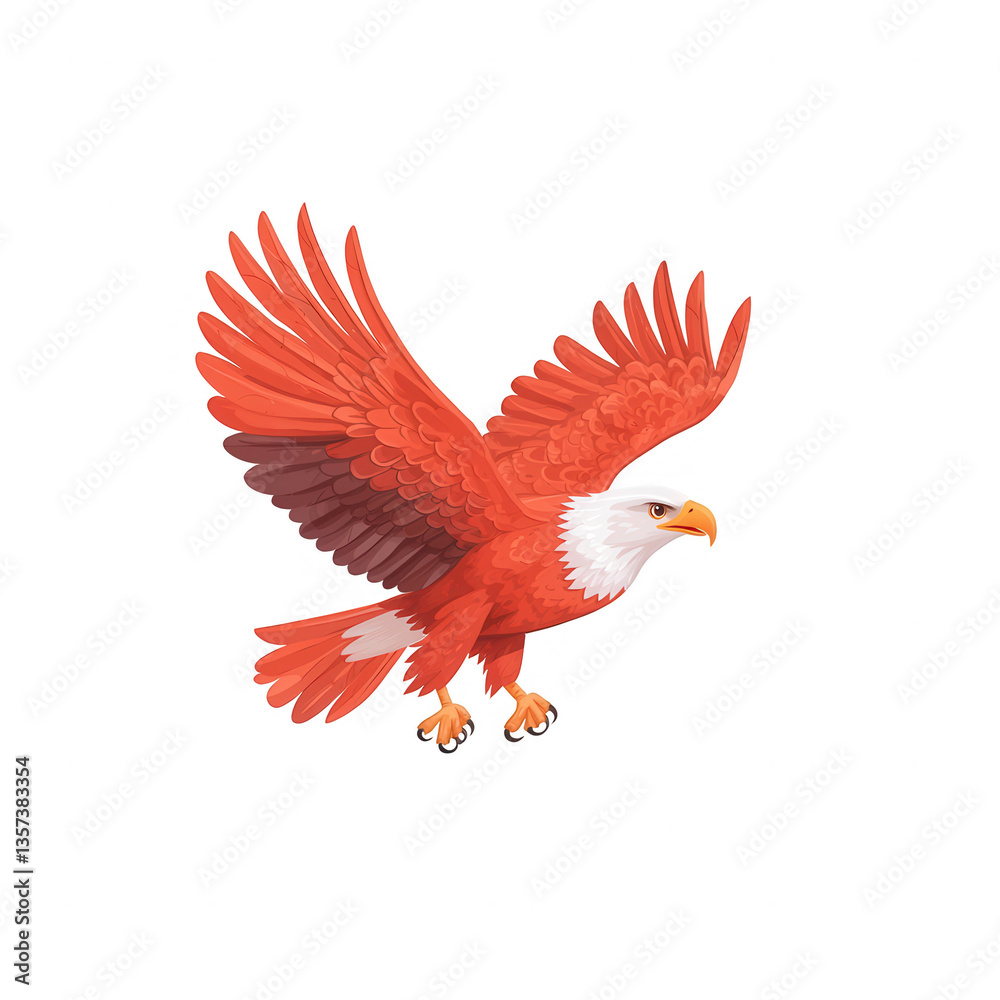 Fototapeta premium Red eagle with outstretched wings, white isolated background