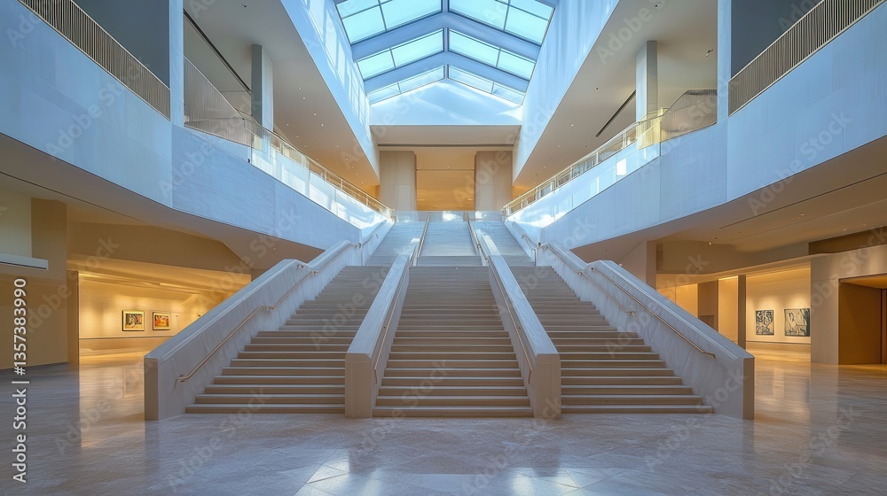 Obraz premium A grand architectural hall featuring staircases and light from above