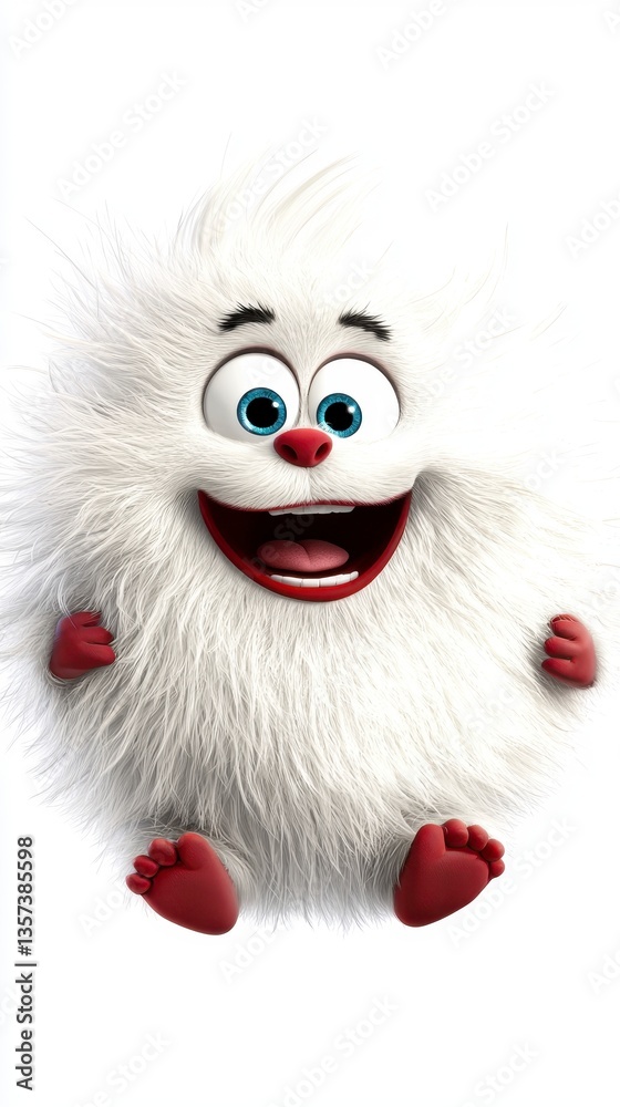 Obraz premium Joyful White Fluffy Creature with Red Feet