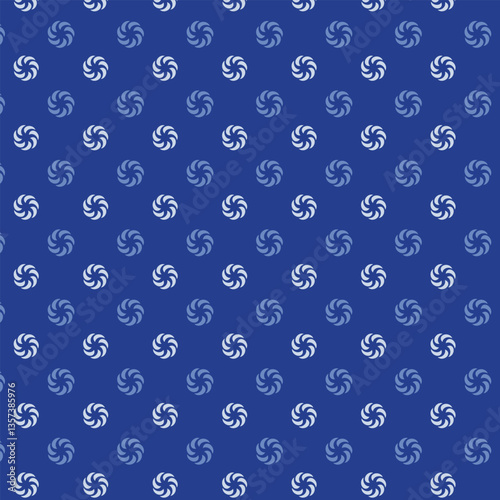 Small white flowers pattern doodle shapes motif continuous blue background. Modern floral fabric design textile swatch ladies dress, men's shirt all over print block.