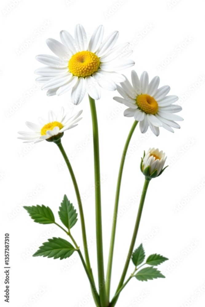 Fototapeta premium Chamomile flowers isolated on white background with crisp details, nature, white background