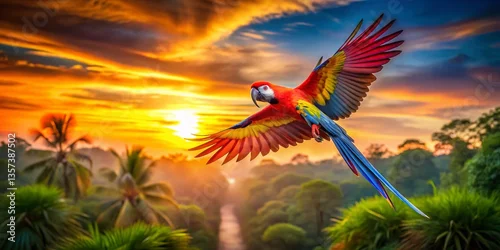 Obraz Vibrant African Parrot in Flight, Long Exposure Photography