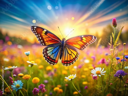 Vibrant Butterfly Aerial View: Colorful Wings in Flight, Nature Photography