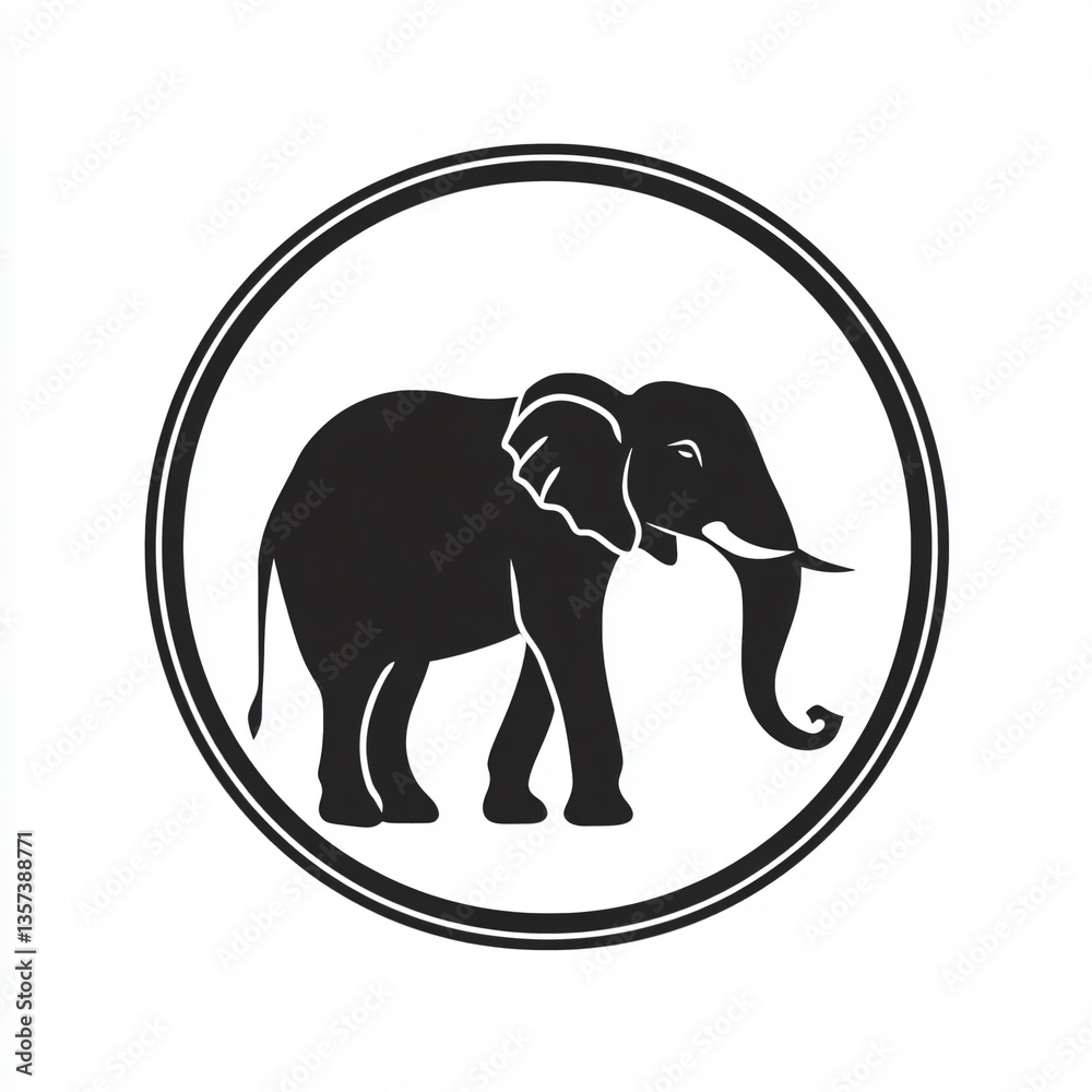 Fototapeta premium Elegant elephant logo enclosed in a double circular border