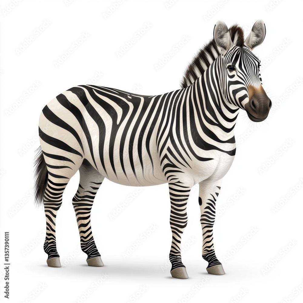 Fototapeta premium Striking Zebra Portrait Against White Background