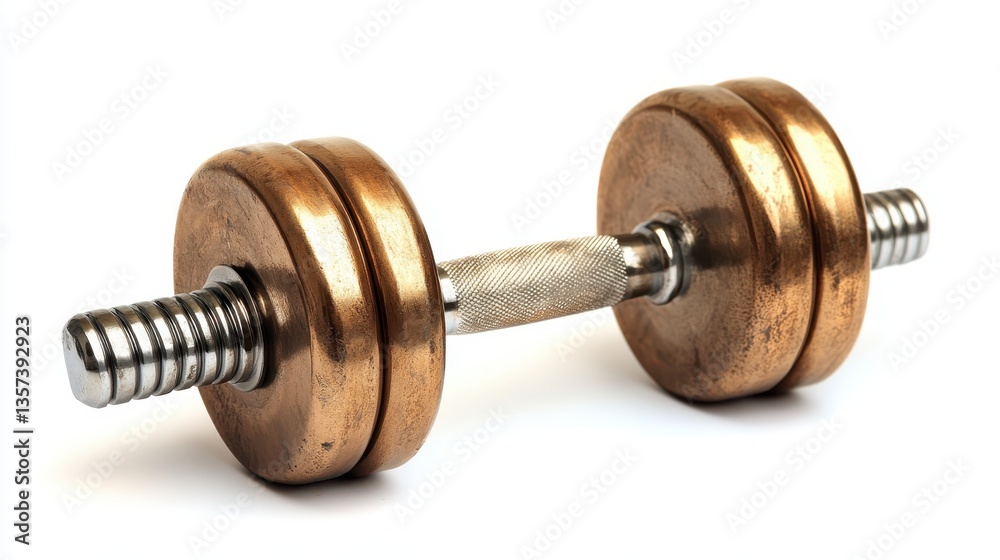 Fototapeta premium A pair of dumbbells with shiny metallic finishes, isolated on a transparent white background 