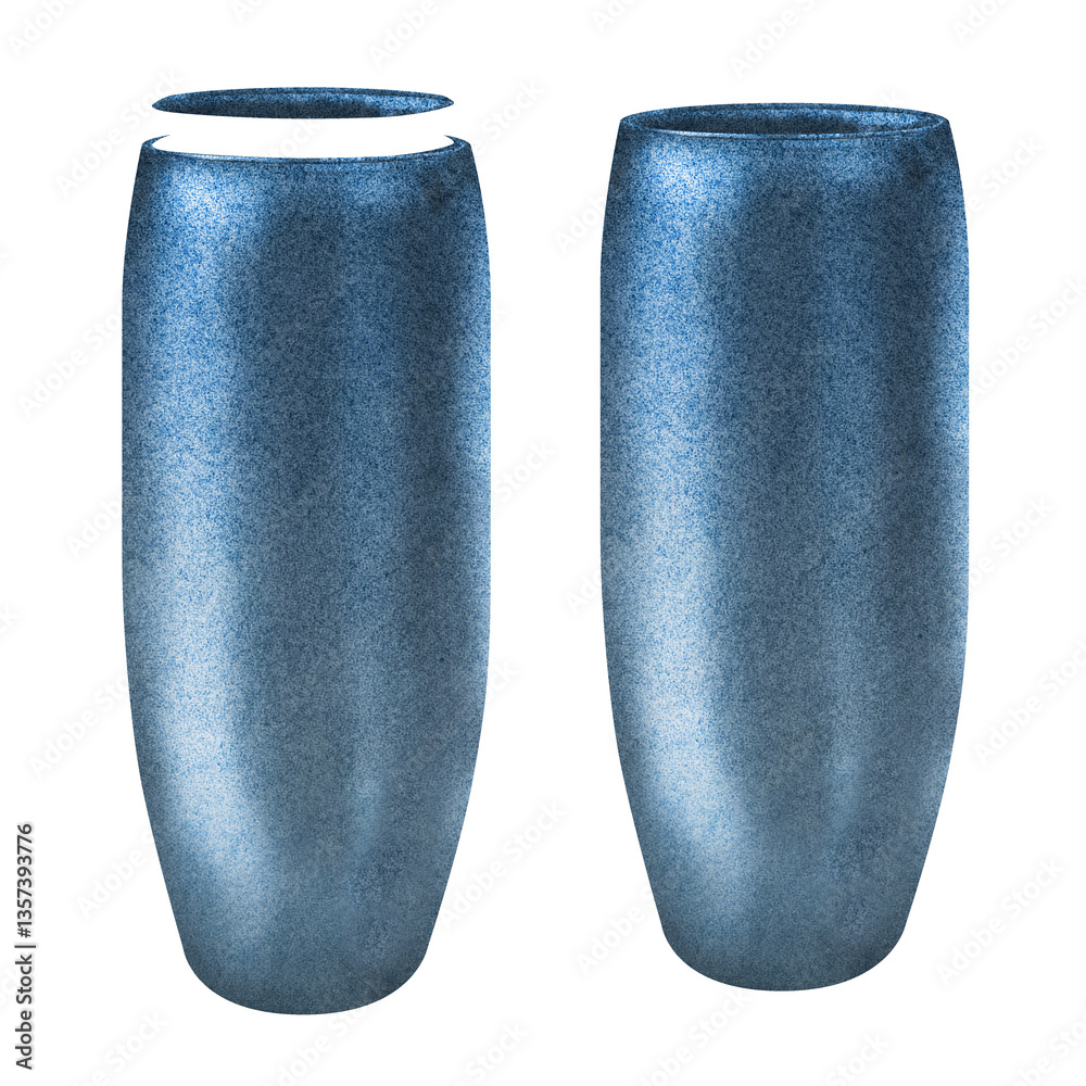 Large planter with modern blue metallic textures. Flower pot, vase for plants and bouquets. Watercolor monochrome container template for interior and exterior, indoor and garden flowers, plants, trees Large planter with modern blue metallic textures. Flower pot, vase for plants and bouquets. Watercolor monochrome container template for interior and exterior, indoor and garden flowers, plants, trees
