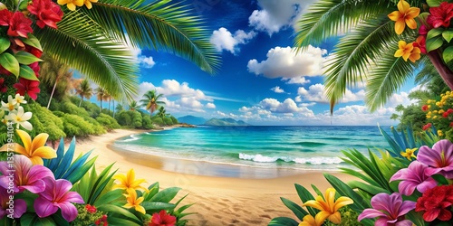 Vibrant Hawaiian Clipart: Tropical Flowers, Beaches & Sun