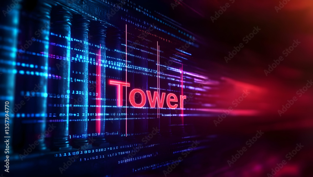 Fototapeta premium A vibrant digital representation of a tower, showcasing dynamic lines and glowing colors that symbolize modern technology.