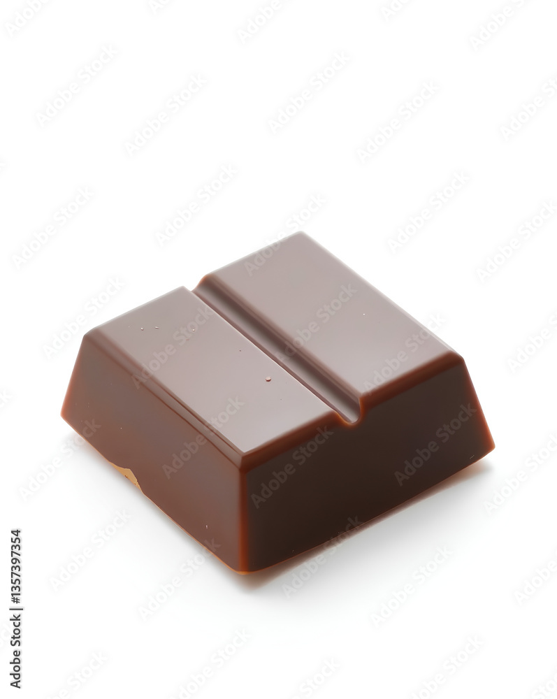 A single piece of chocolate isolated on white background. High-quality close-up shot of dark chocolate with smooth texture, perfect for food and dessert themes A single piece of chocolate isolated on white background. High-quality close-up shot of dark chocolate with smooth texture, perfect for food and dessert themes