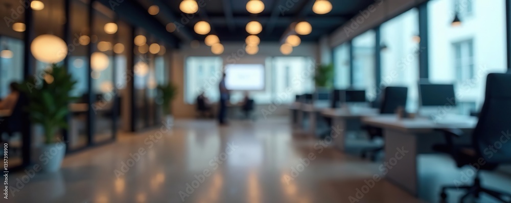 Blurred modern office interior with bokeh lights, contemporary workplace design, corporate atmosphere, abstract background, blurred, office Blurred modern office interior with bokeh lights, contemporary workplace design, corporate atmosphere, abstract background, blurred, office