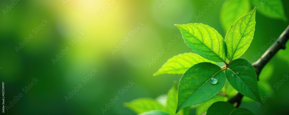 Blurred nature abstract bokeh background with green foliage, water droplets, warm light, green, warm light Blurred nature abstract bokeh background with green foliage, water droplets, warm light, green, warm light